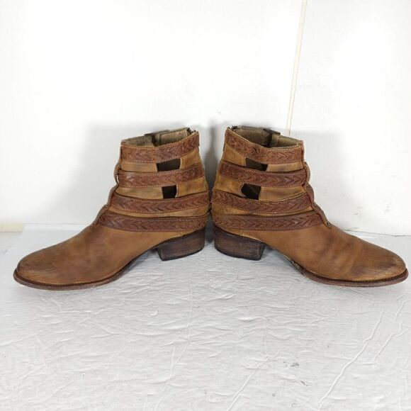 FREEBIRD BY STEVEN Women's Roper US 9M Brown Leather Distressed Strappy Booties - Picture 5 of 14